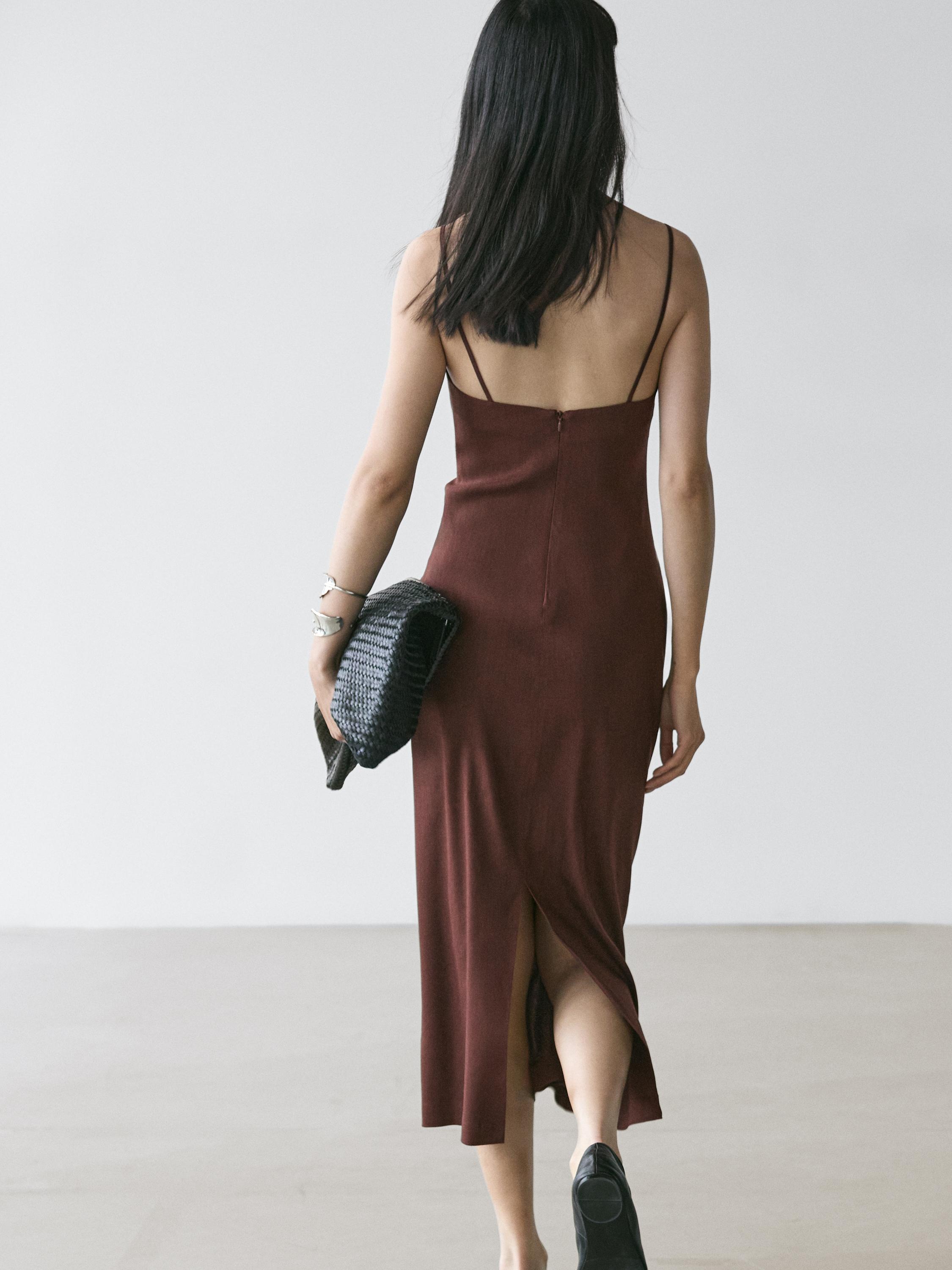 Strappy stretch linen blend midi dress